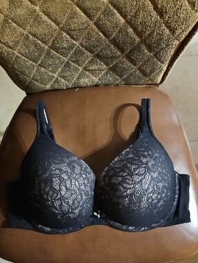 Cacique Lane Bryant Boost Plunge Push Up Underwire Black Cream Floral Lace Bra